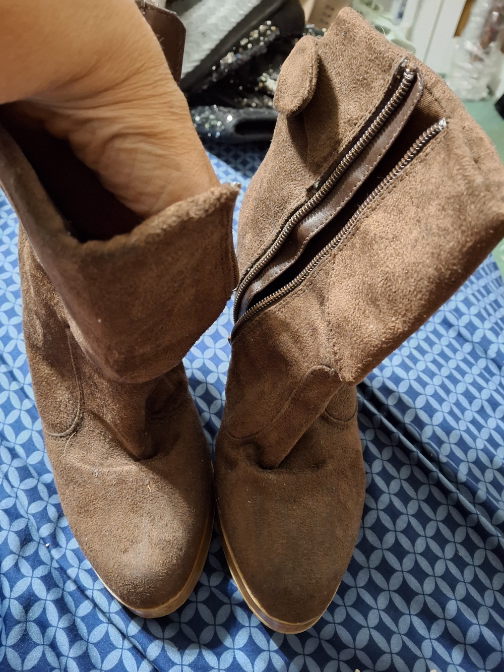 Qupid Brown Suede Ankle Booties with Side Zip